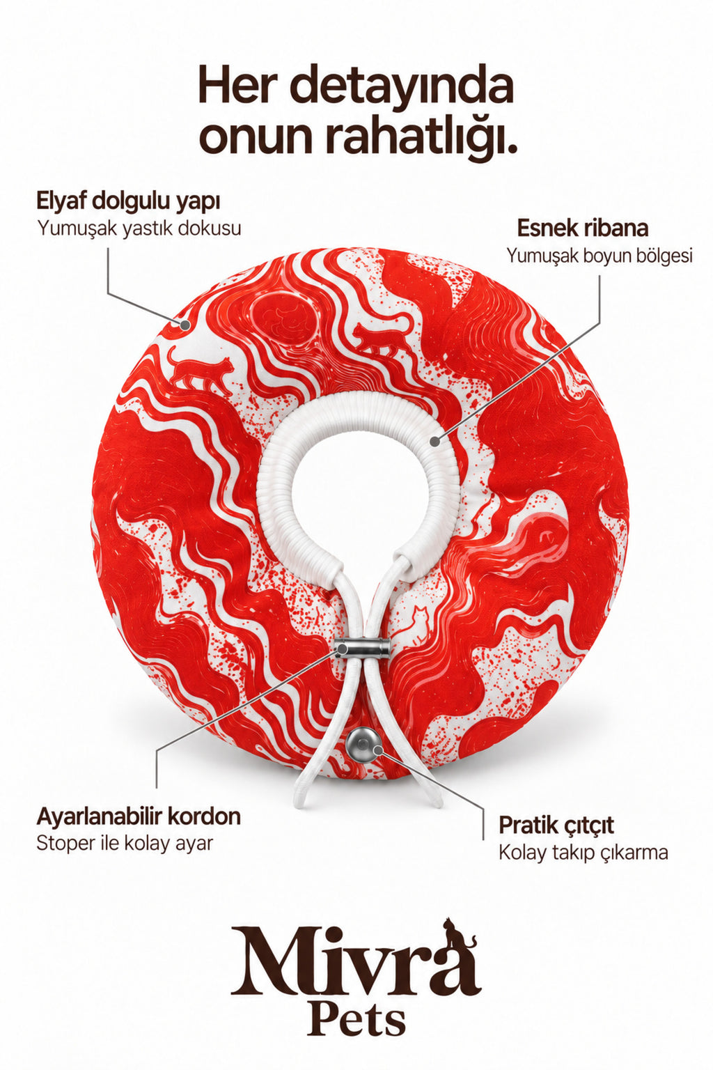 Elizabeth Yakalık - Cherry Swirl | Yumuşak Koruyucu Kedi Boyunluğu