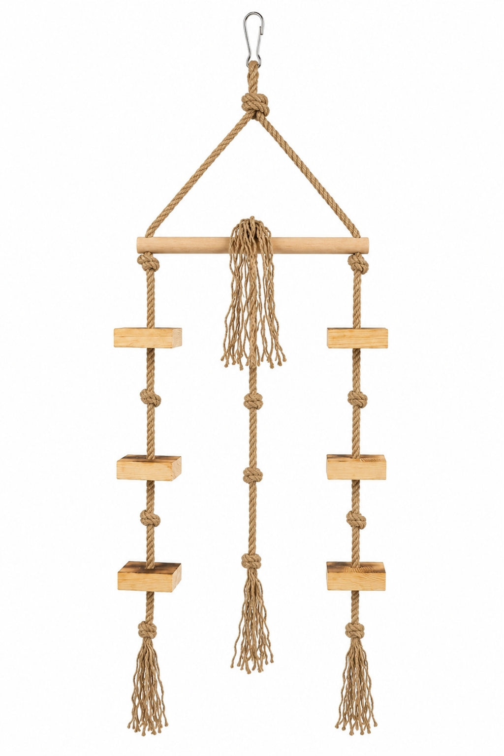 Papağan Oyun Parkuru 80 cm Doğal Ahşap Kuş Oyuncağı 8 mm Jüt İp