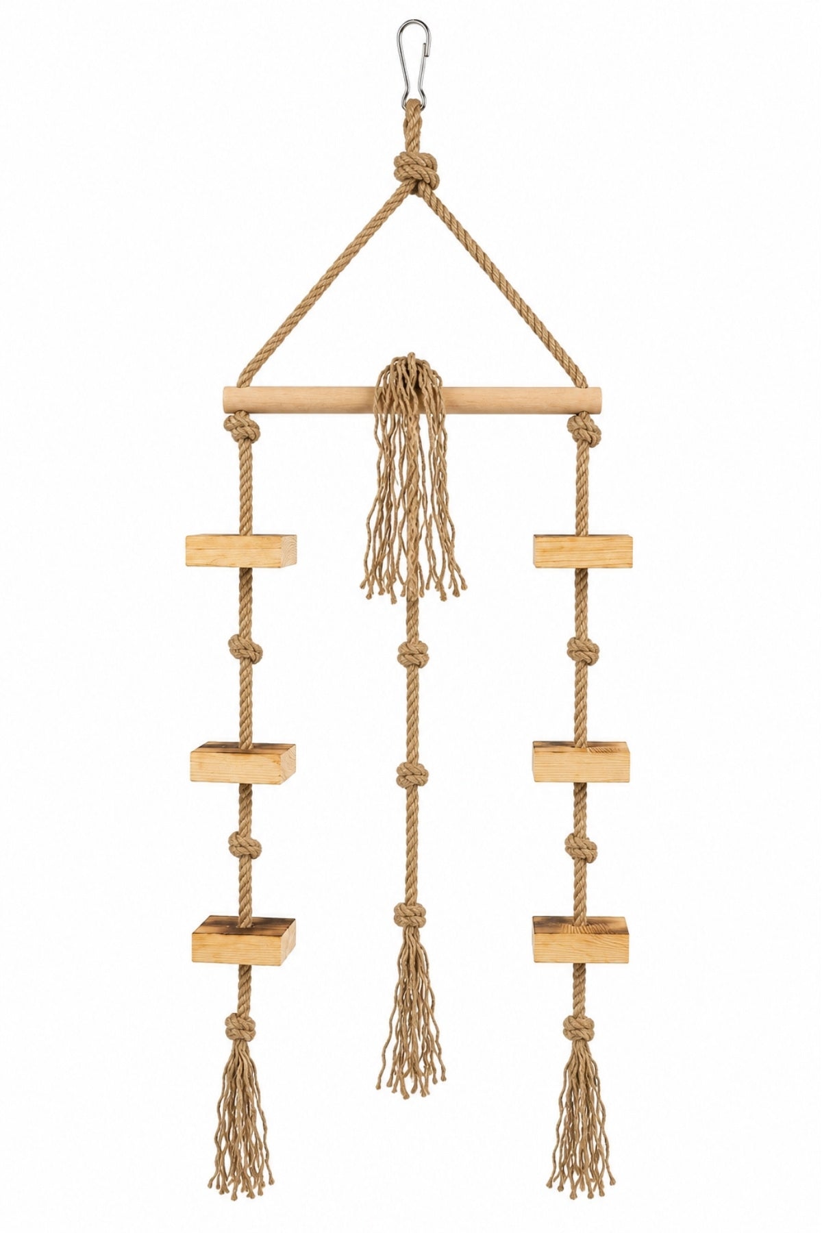 Papağan Oyun Parkuru 80 cm Doğal Ahşap Kuş Oyuncağı 8 mm Jüt İp