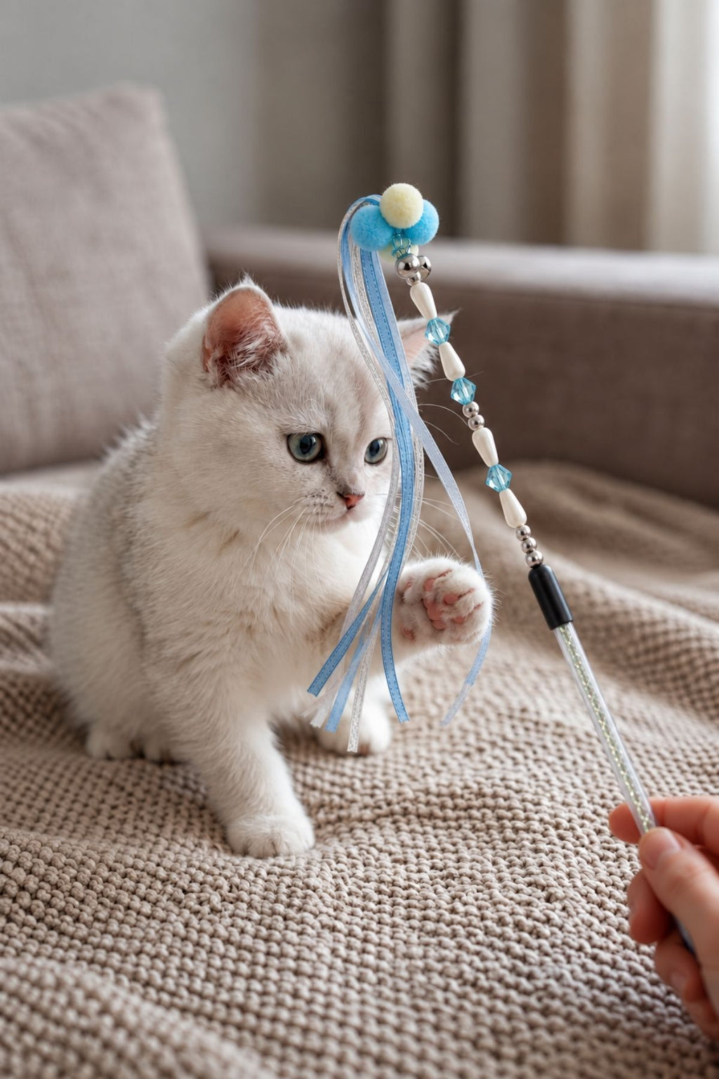 Kedi Oltası 40 cm – Ponponlu, Zilli ve Kurdeleli İnteraktif Kedi Oyuncağı