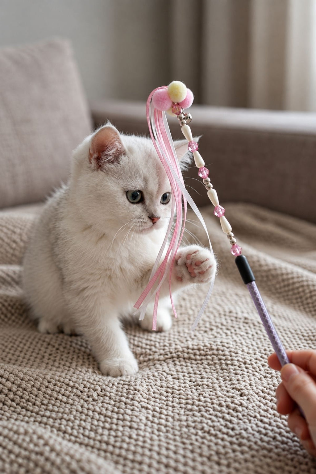 Kedi Oltası 40 cm – Ponponlu, Zilli ve Kurdeleli İnteraktif Kedi Oyuncağı