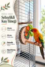 Doğal Ahşap Gövdeli Kuş Oyuncağı Sebze ve Meyve Tutuculu Kafes Aksesuarı