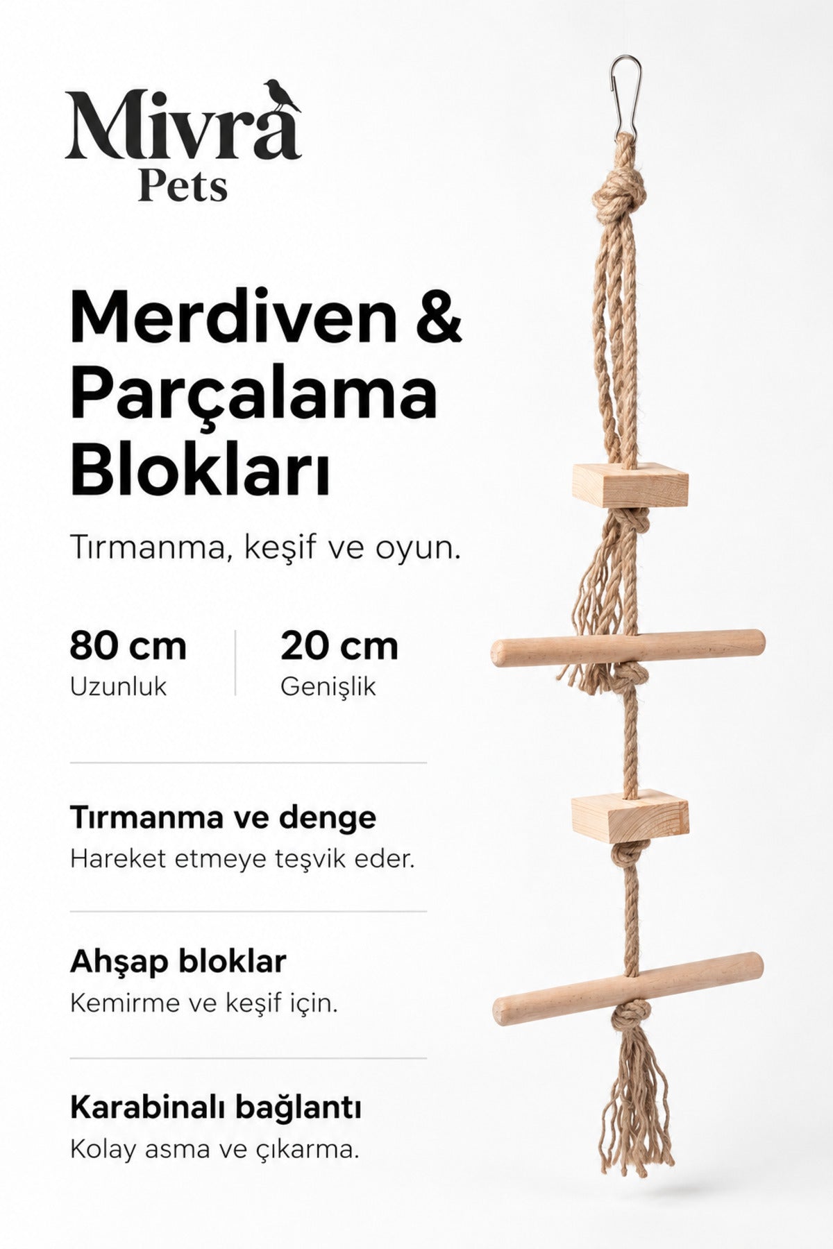 Doğal Ahşap Papağan Kuş Oyuncağı Tırmanma Merdiveni Kemirme Gaga Törpüleyici
