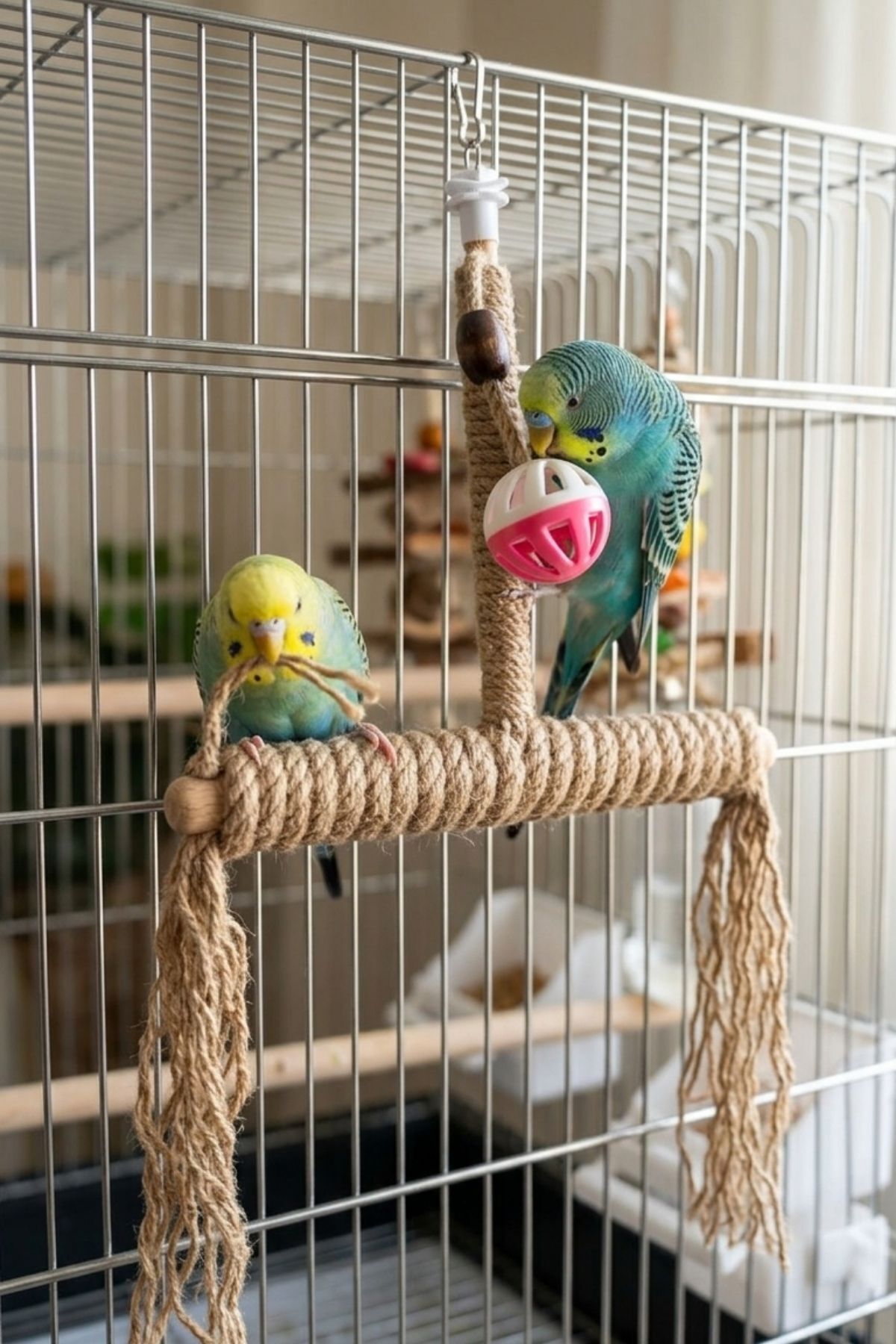 Çok Fonksiyonlu Kuş Oyuncağı 40x25 cm Jüt Tünek Muhabbet Kuşu ve Sultan Papağanı