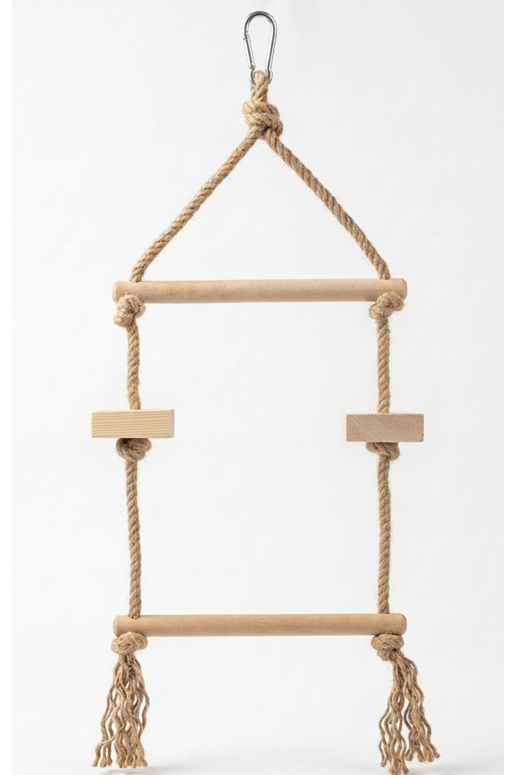 Doğal Ahşap Papağan Kuş Salıncağı Tırmanma Merdiveni Tünek 8mm Jüt İpli Kafes Oyuncağı 60x25cm