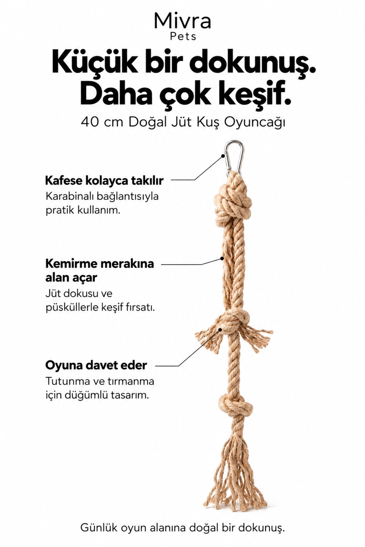 Papağan Kuş Stres Halatı | Stres İpi | 40 cm | Kuş Kafesi Aksesuarı